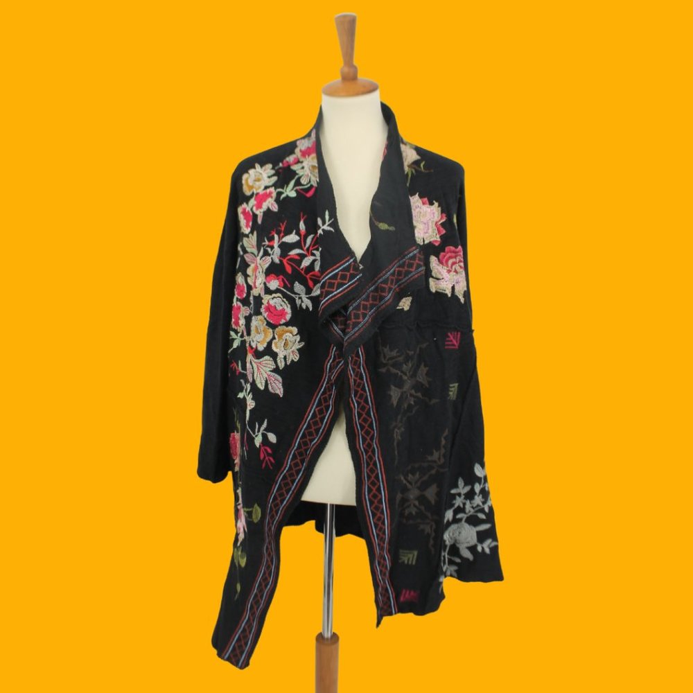 Time for Me Embroidered Open Long Cardigan S